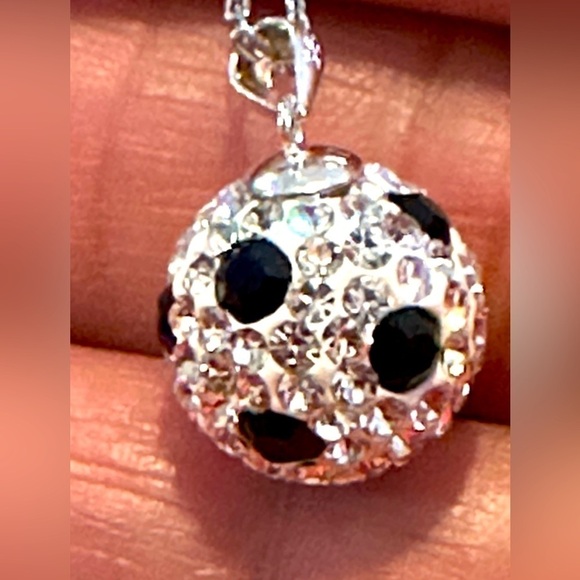 Crystal Ball Necklace Pendant 925 Sterling Sliver Soccer Motif 4010 B - Picture 1 of 10